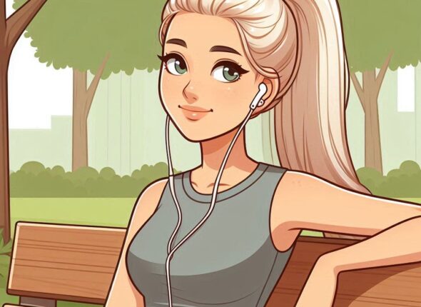 a girl sitting on a bench