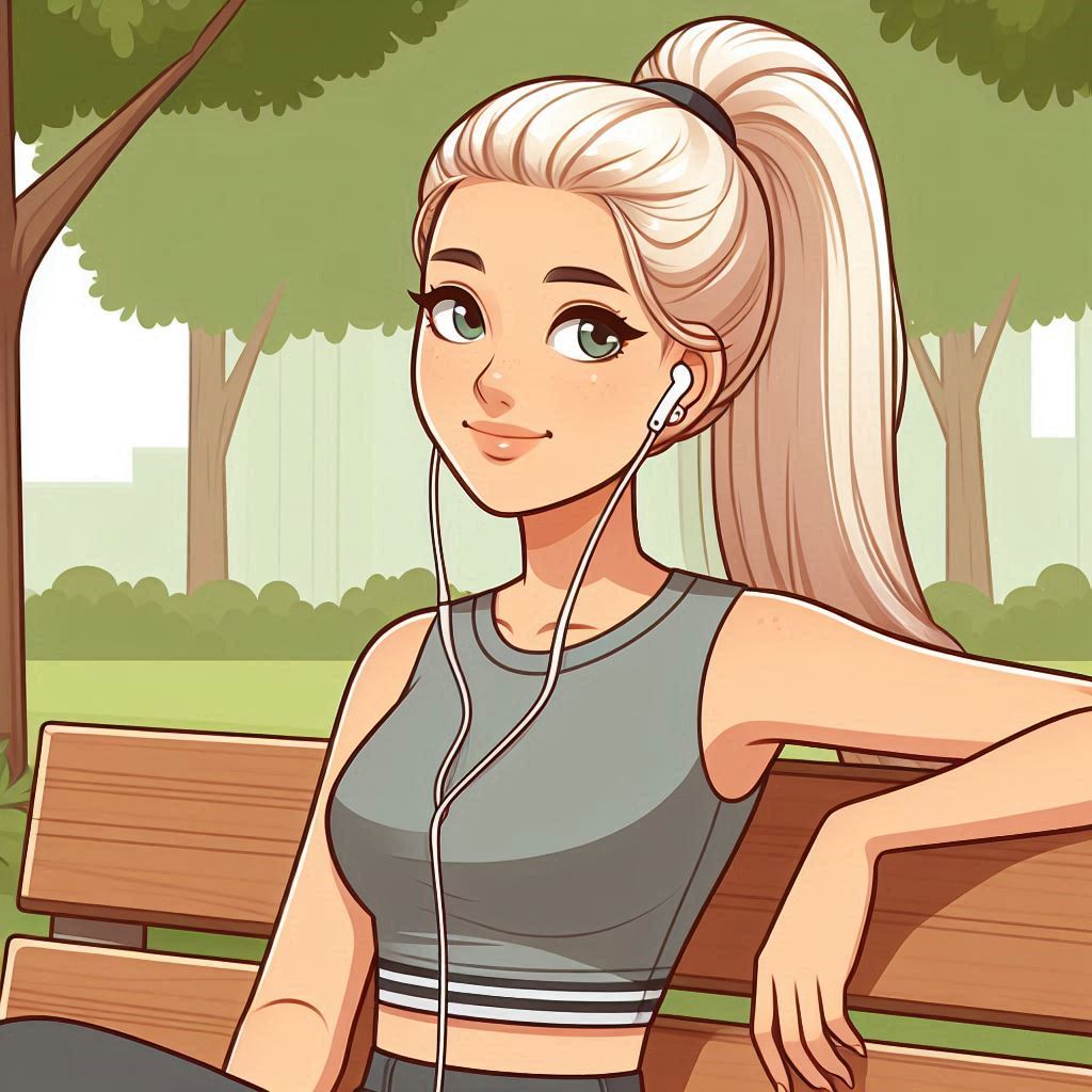 a girl sitting on a bench